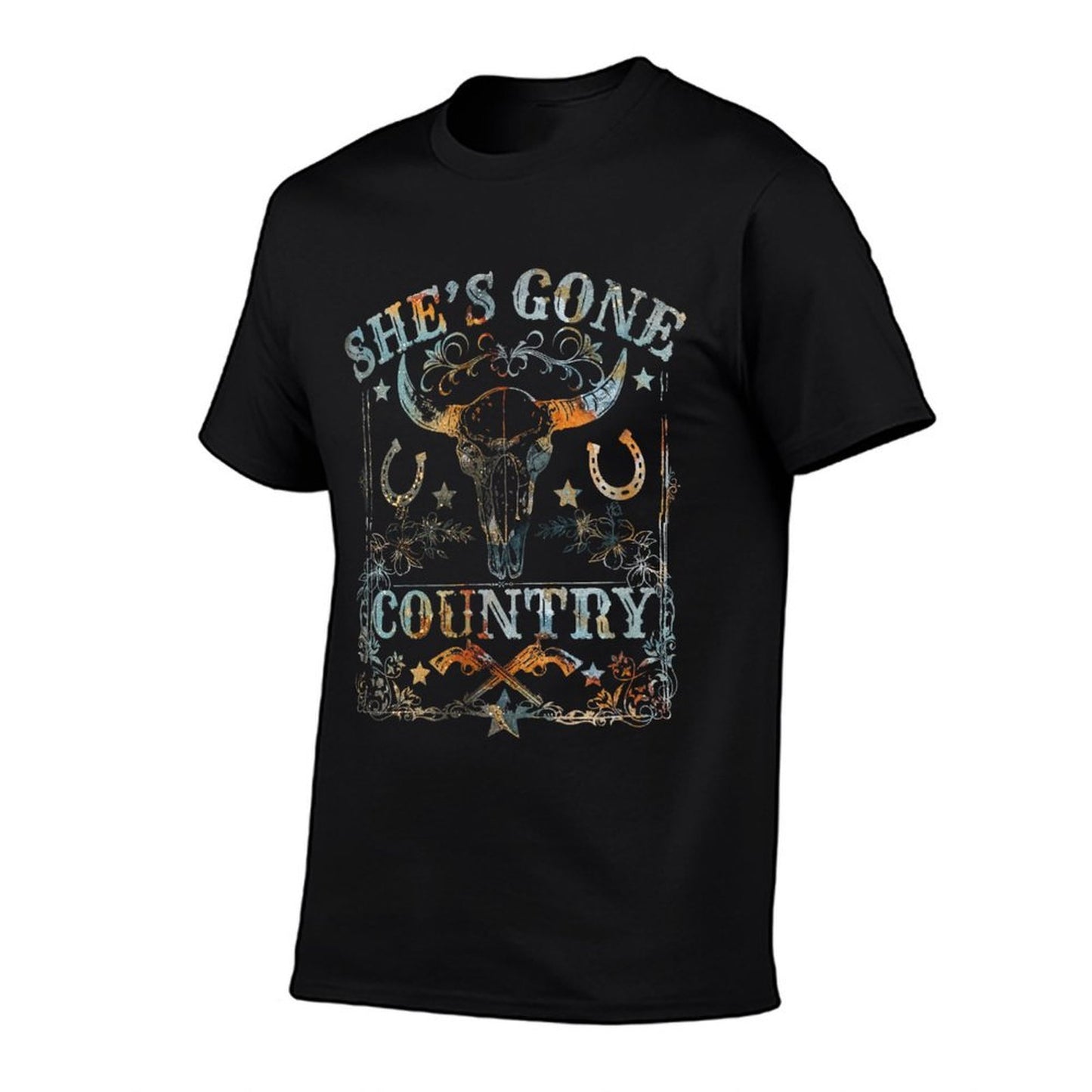 Shes Gone Country Music Howdy Rodeo Bull Skull Western Graphic-printed T-Shirt