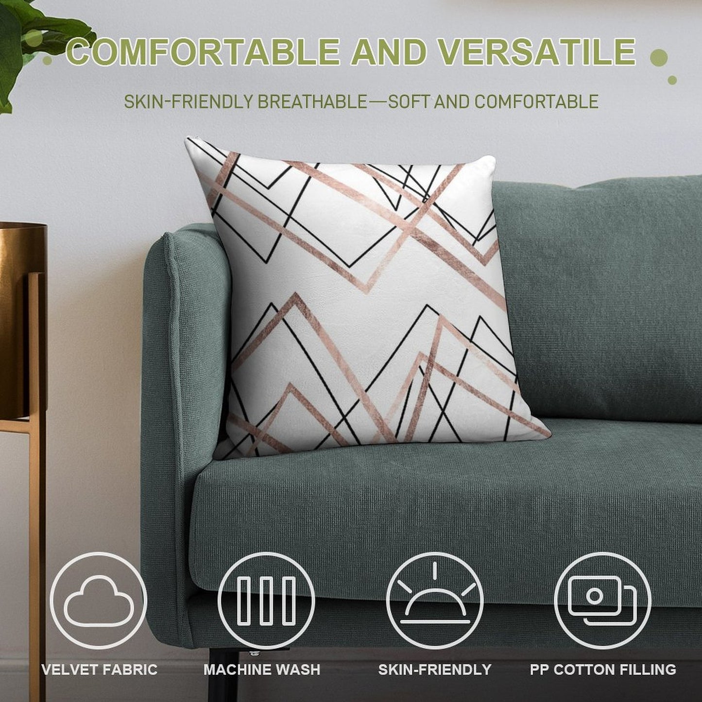 Rose Gold White Linear Triangle Abstract Pattern Soft Ultra-Soft Texture Throw Pillow