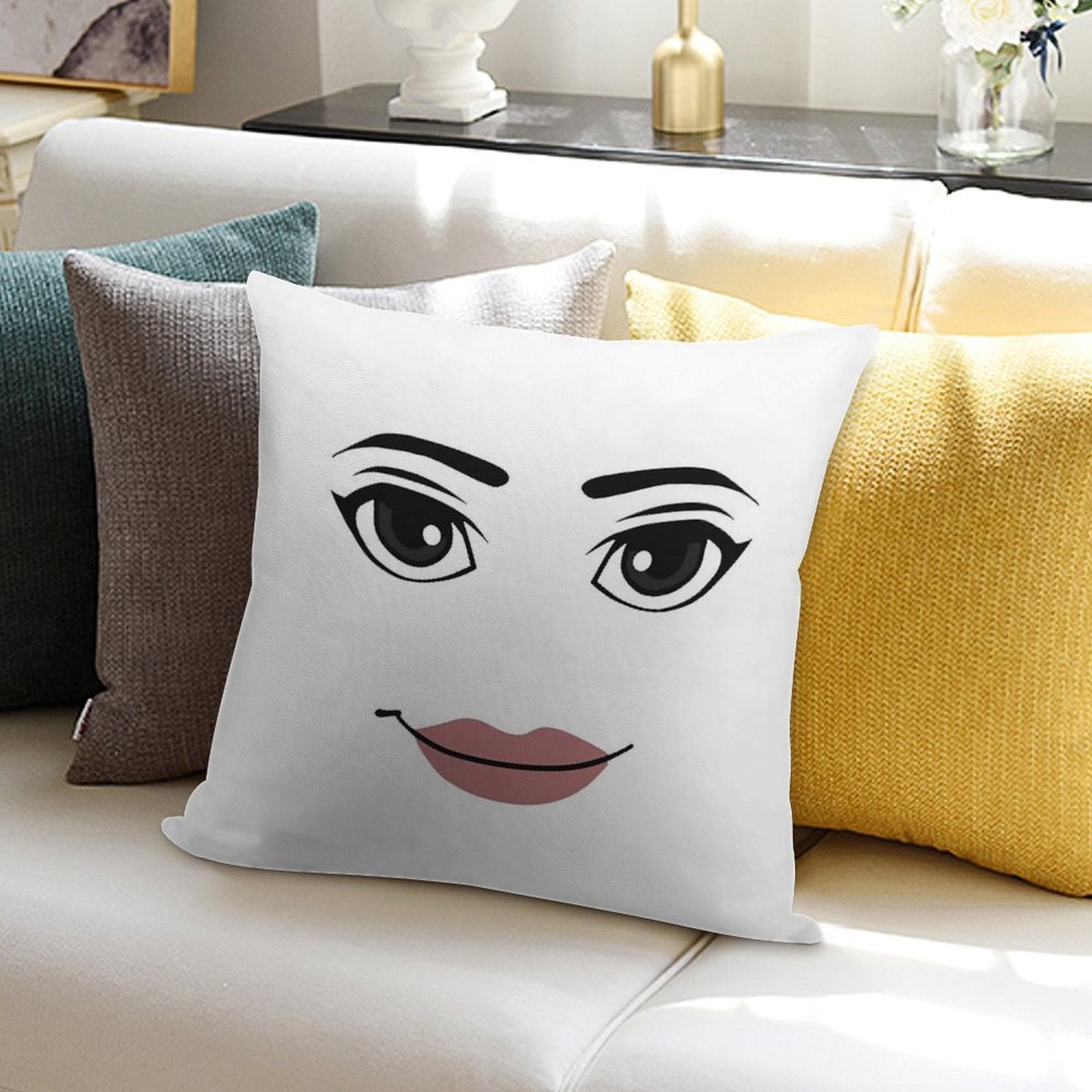 The Woman Face Soft Short Plush Fabric Throw Pillow