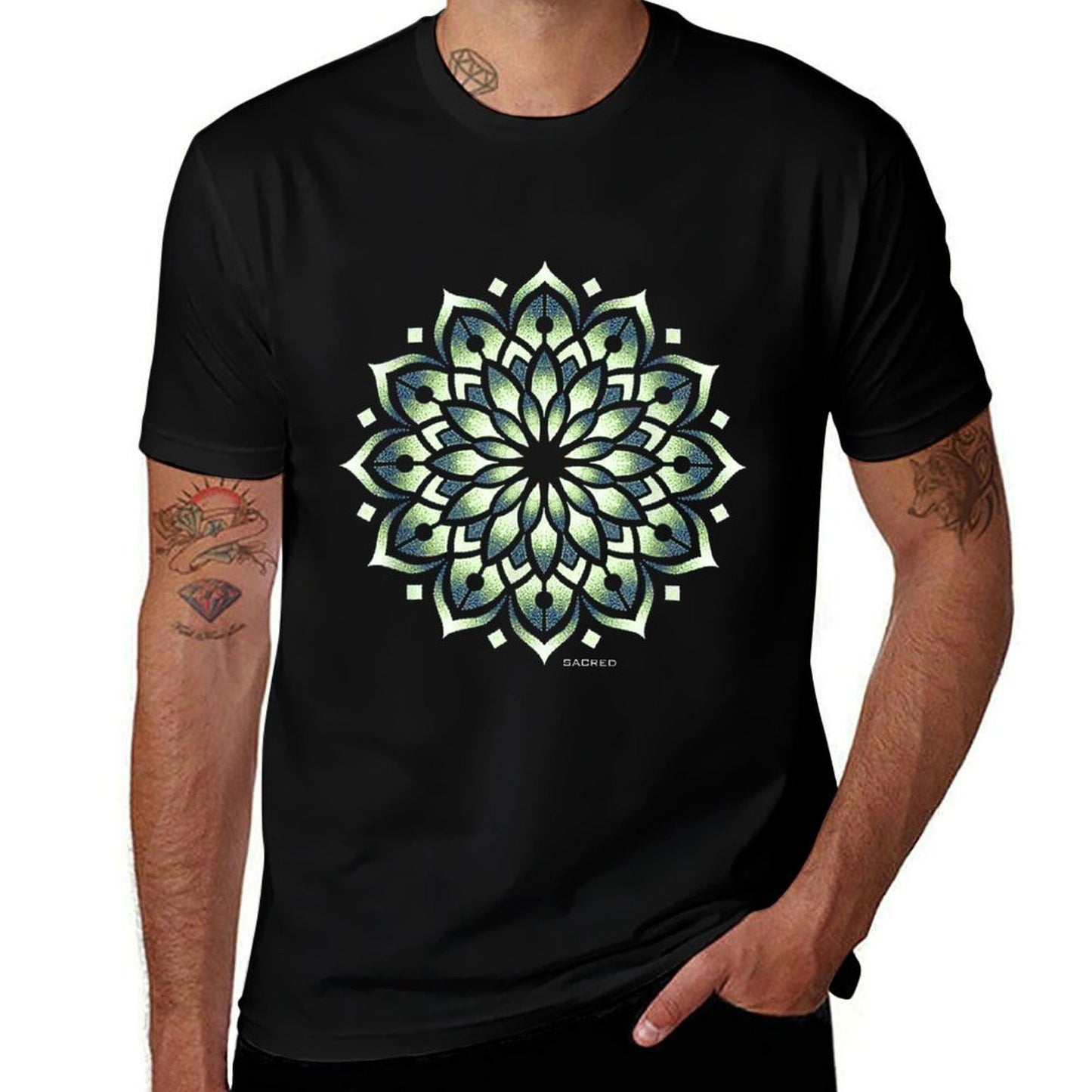 Sacred Geometry Green Chakra Hue Dotwork Mandala Breathable T-Shirt