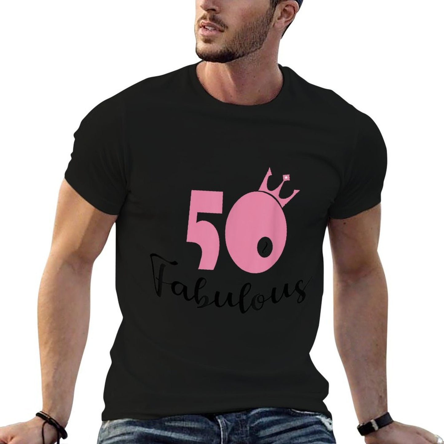50 & Fabulous T-shirt. 50th Birthday T Shirt for Women.  Summer-ready Fabric T-Shirt
