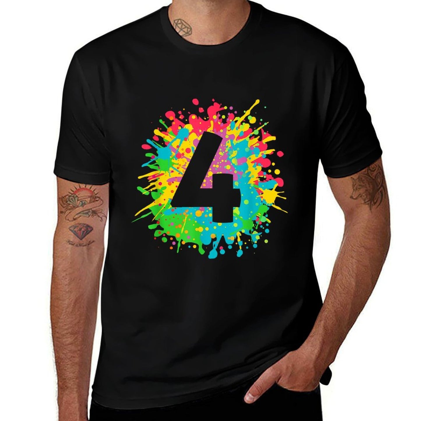 4th Birthday Paint Splashes T-shirt for Kids, Girls, Boys.  Fade-proof Color T-Shirt
