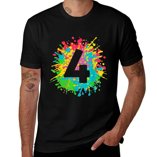 4th Birthday Paint Splashes T-shirt for Kids, Girls, Boys.  Fade-proof Color T-Shirt