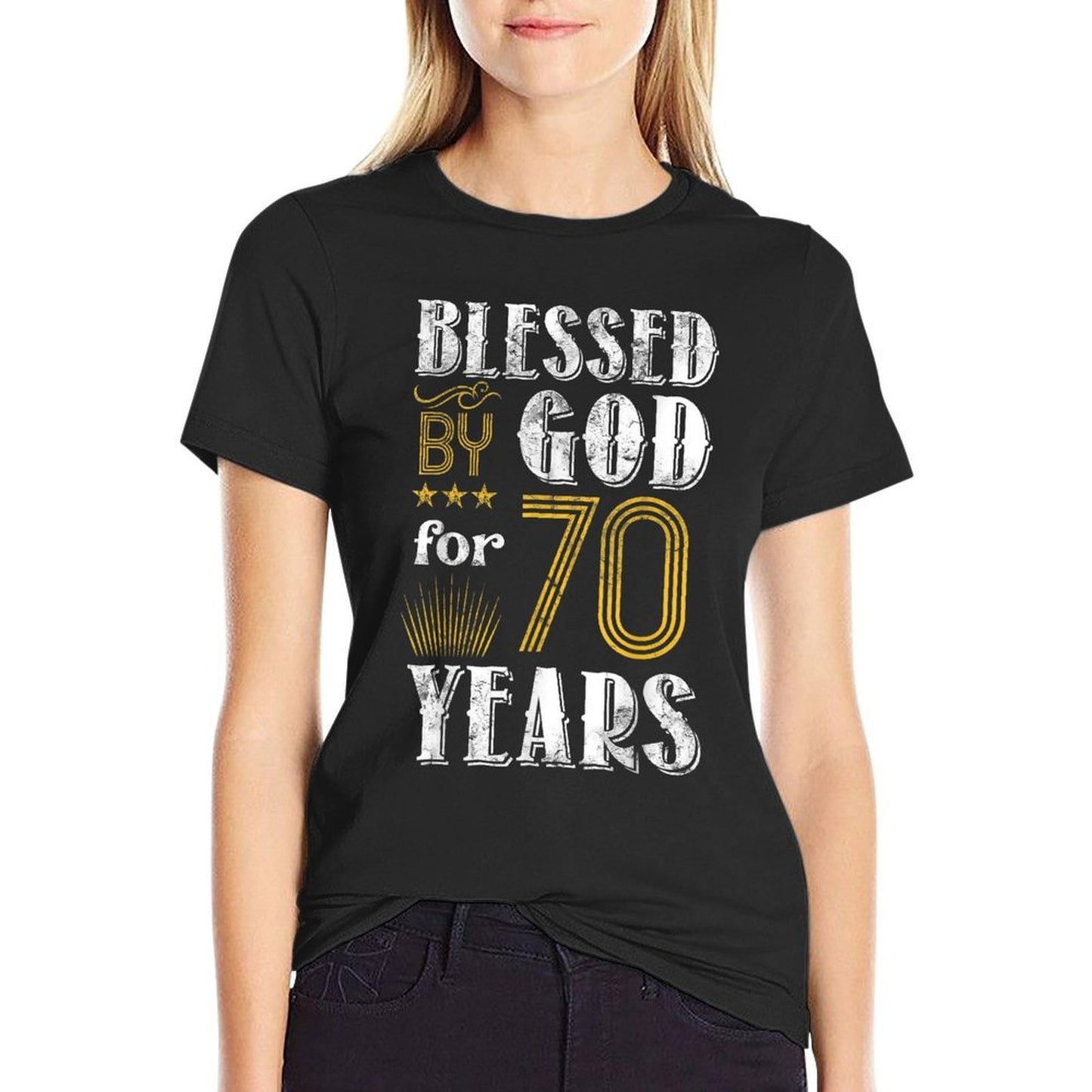 Vintage Blessed by God for 70 Year Old Birthday 70th Tagless Design T-Shirt