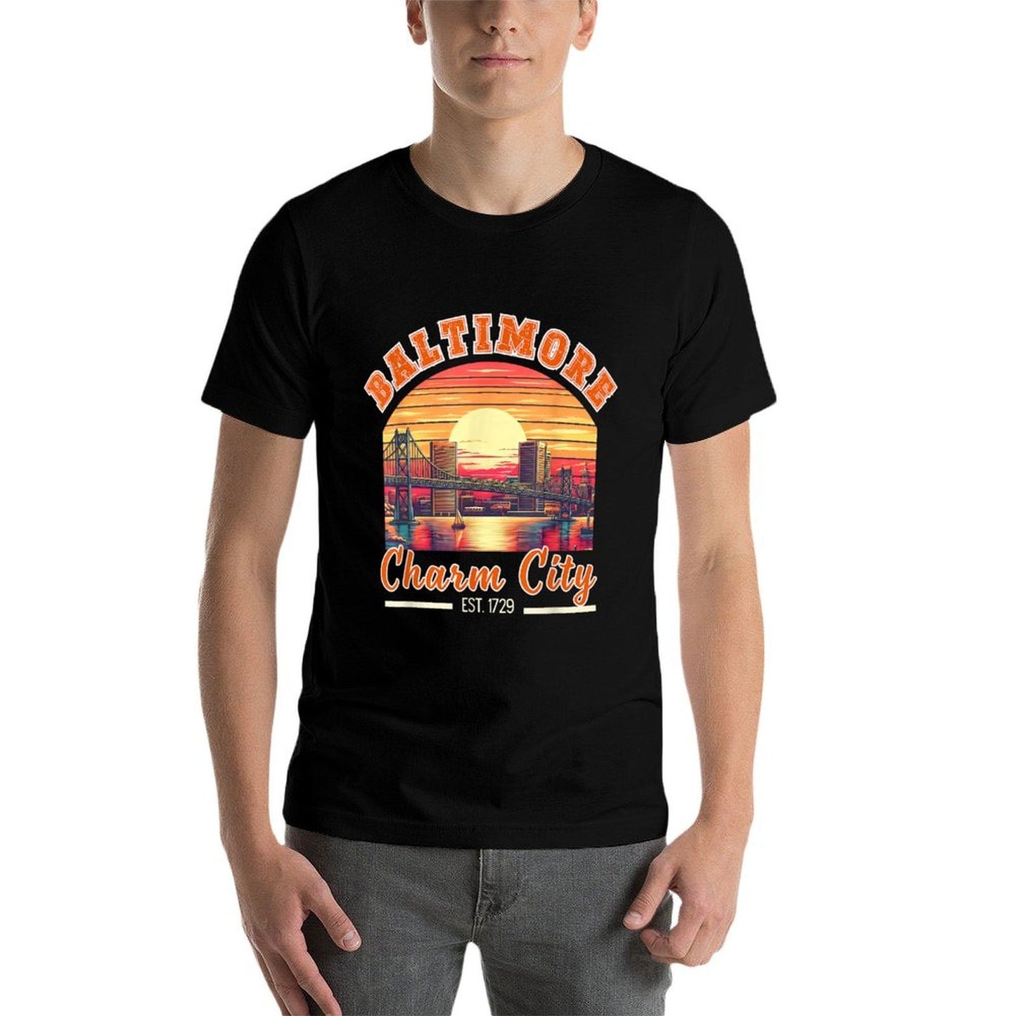 Vintage Maryland Baltimore Charm City Trip Retro Skyline Men Durable T-Shirt