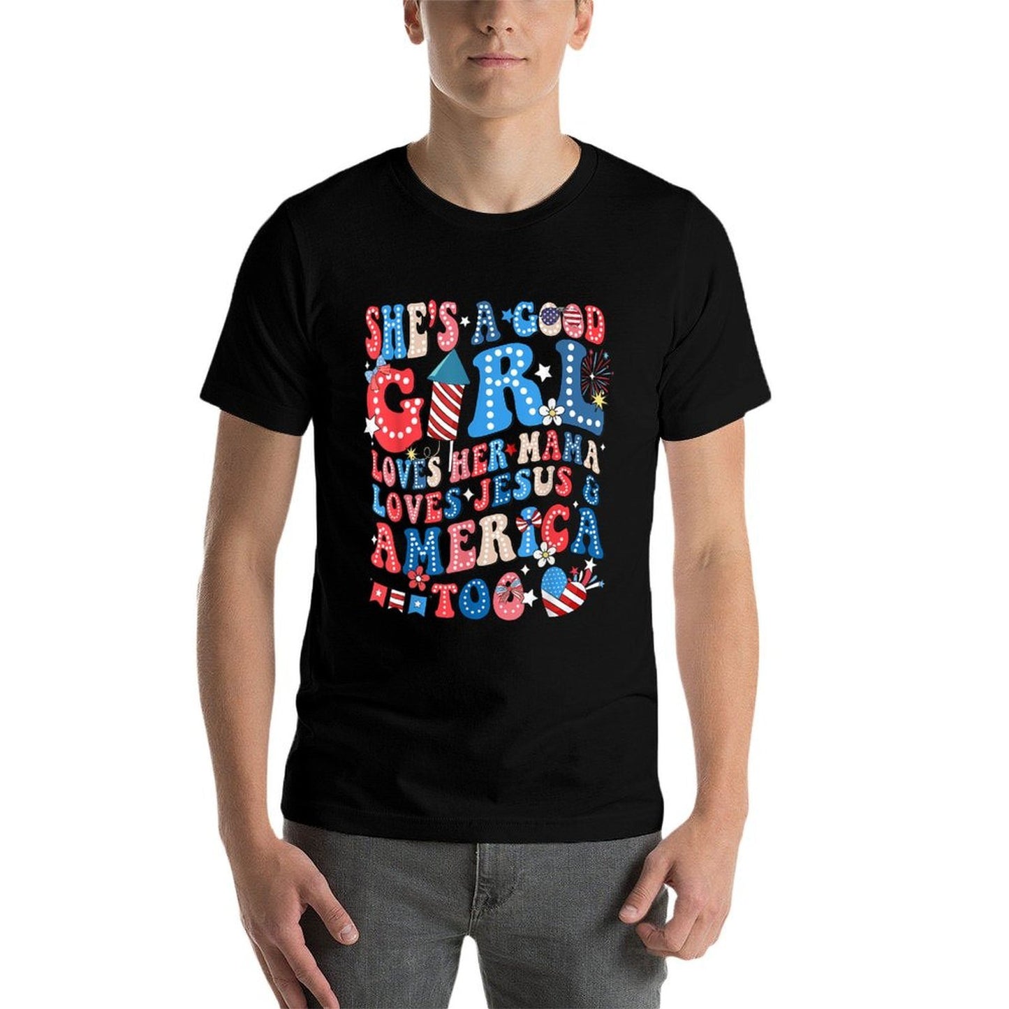 Shes A Good Girl Loves Her Mama Jesus America Too Groovy Soft T-Shirt