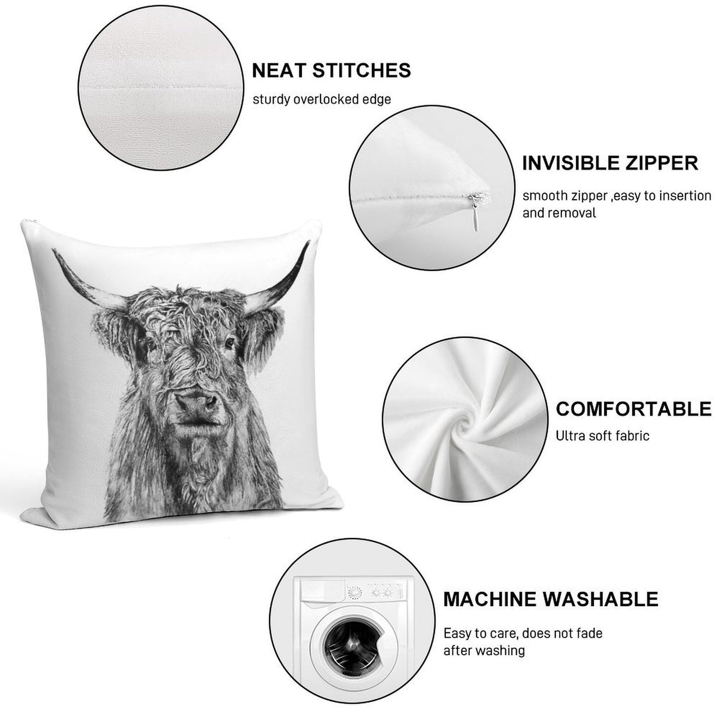 Scottish Highland Cow Soft Gift Ready Throw Pillow