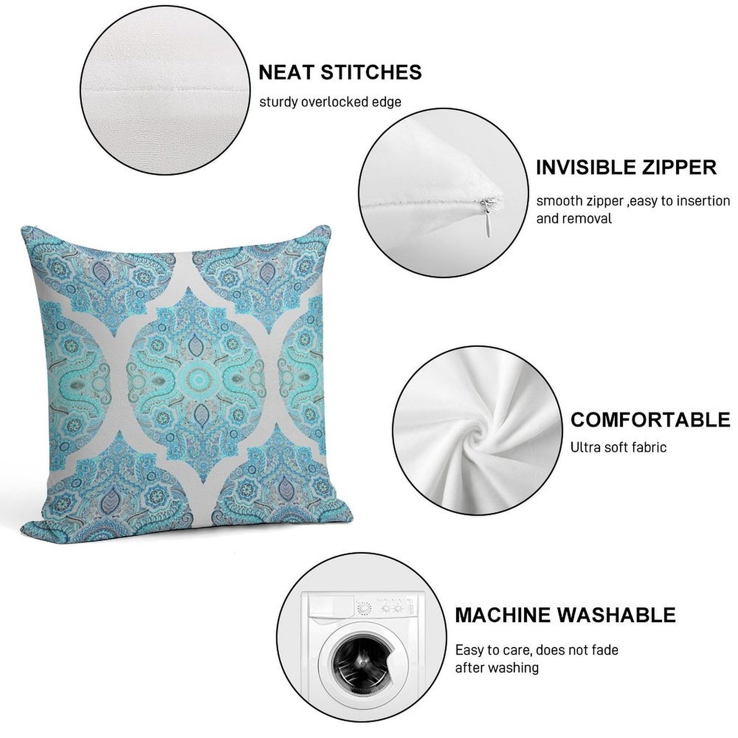 Through Ocean & Sky - Turquoise & Blue Moroccan Pattern Soft Luxury Feel Throw Pillow