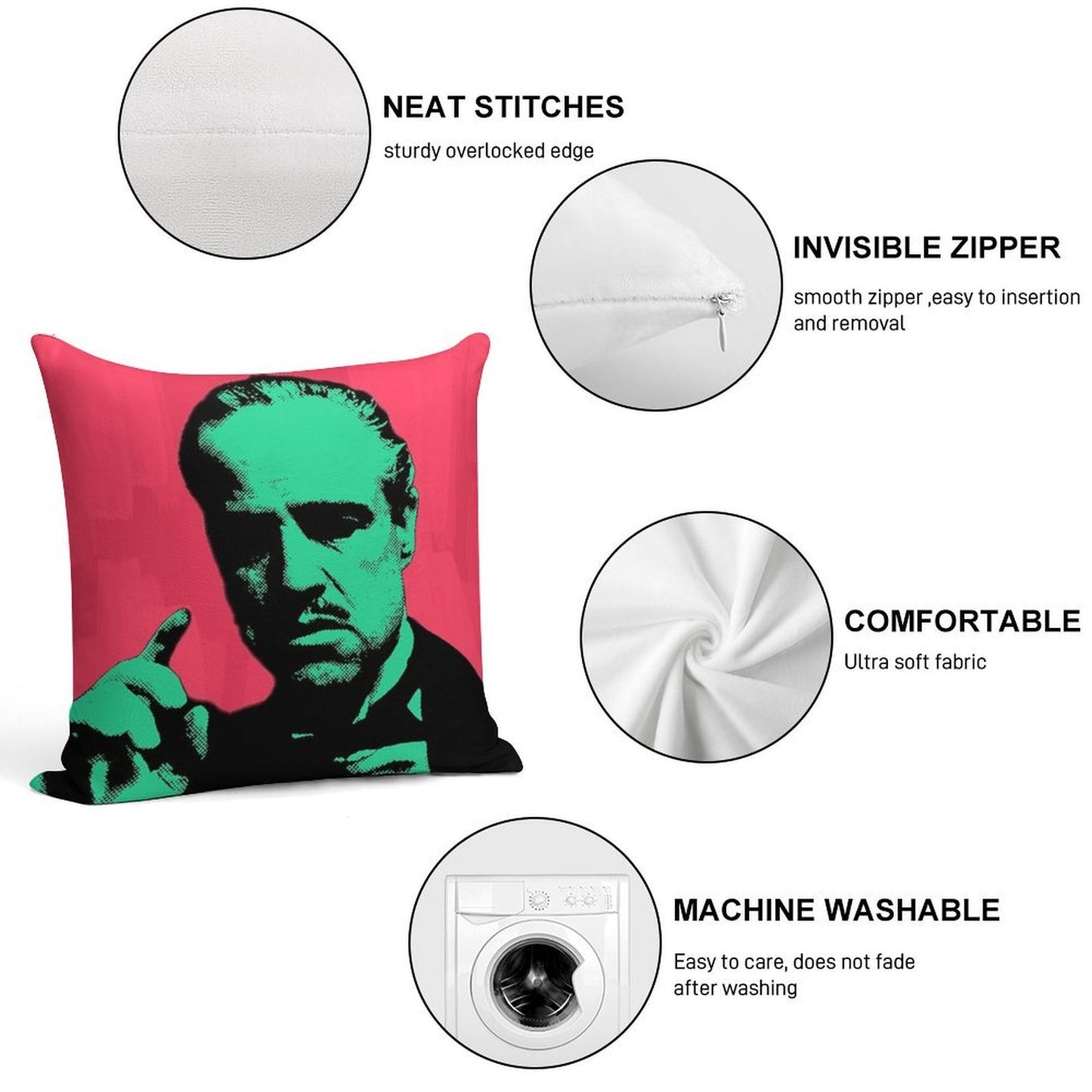 Pop Art of The GODFATHER Soft Short Plush Fabric Throw Pillow