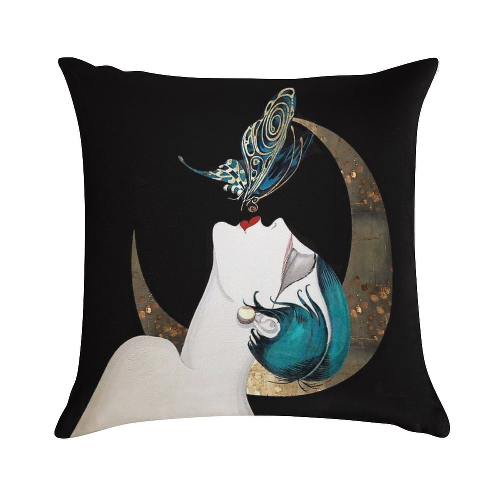 Butterfly Kiss French Art Deco Flapper Woman Remix Soft Shrink-Resistant Throw Pillow