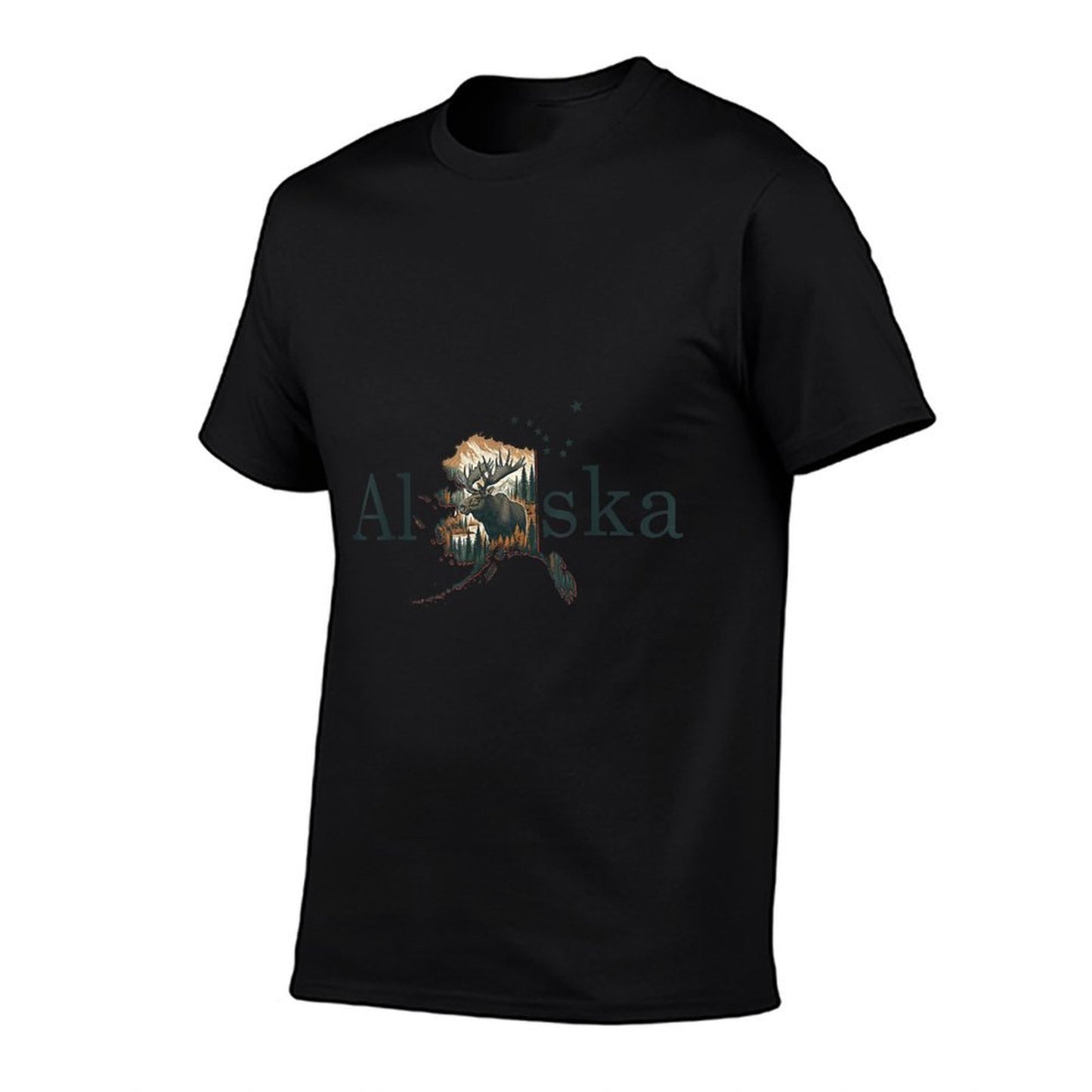 Vintage Alaska Map Moose Aurora Borealis - Alaska Landscape Trendy Pattern T-Shirt
