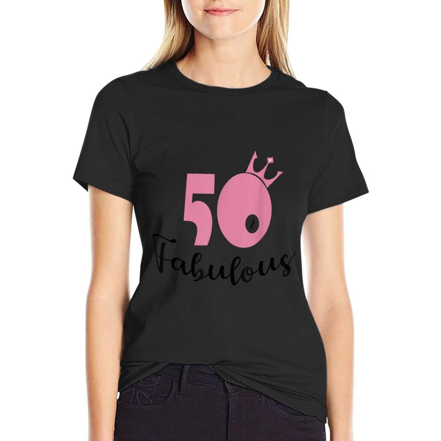50 & Fabulous T-shirt. 50th Birthday T Shirt for Women.  Summer-ready Fabric T-Shirt