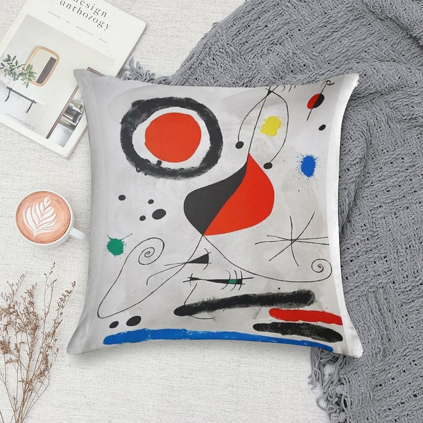 Joan Miro Original Lithograph from Derriere Le Miroir 1964 Soft Home Decor Throw Pillow