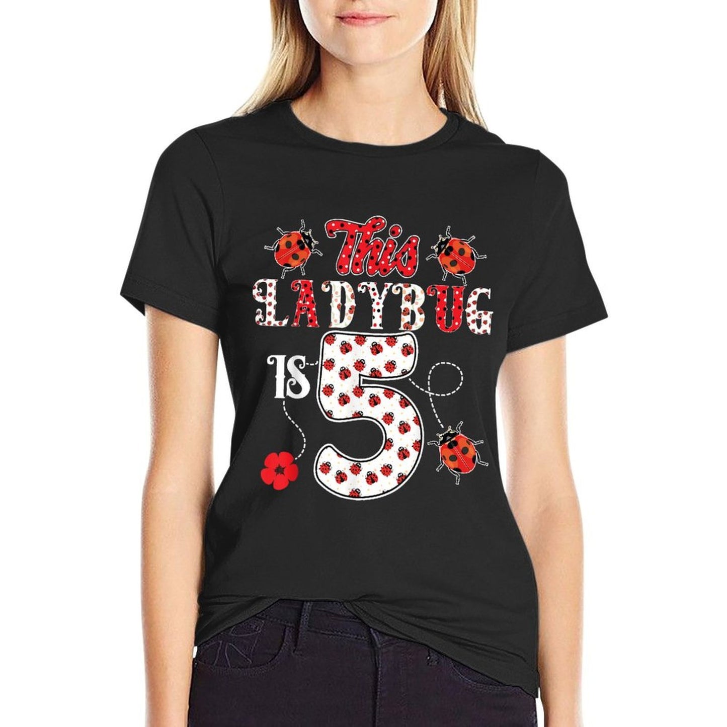 This Ladybug Is 5 Years Old 5th Birthday Girl Family Ladybug Cotton T-Shirt