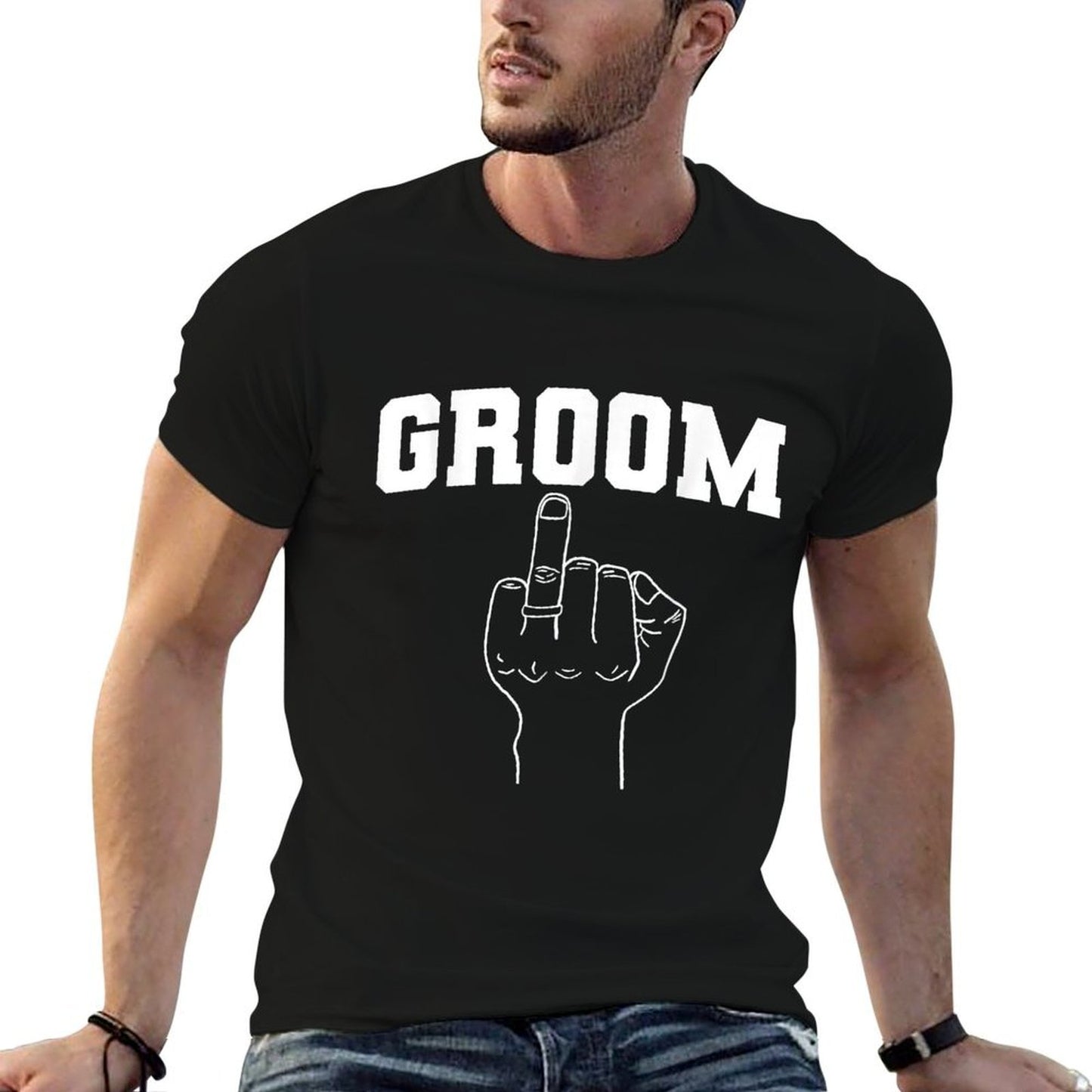 Wedding Honeymoon Bachelor Finger Ring Hubby Funny Groom Ribbed Collar T-Shirt