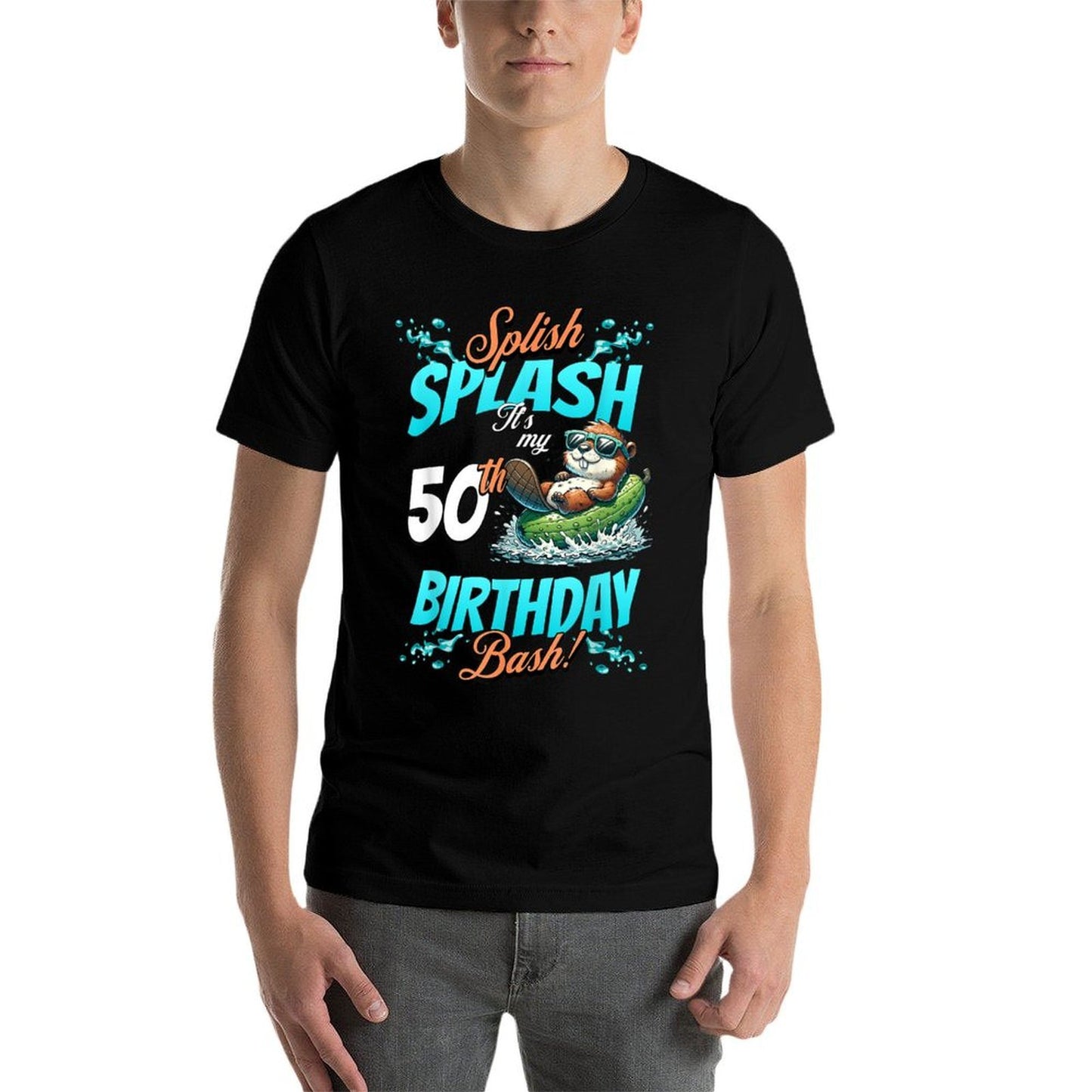 Splish Splash 50th Birthday Bash Squirrel Pool Party Beach Tagless Design T-Shirt