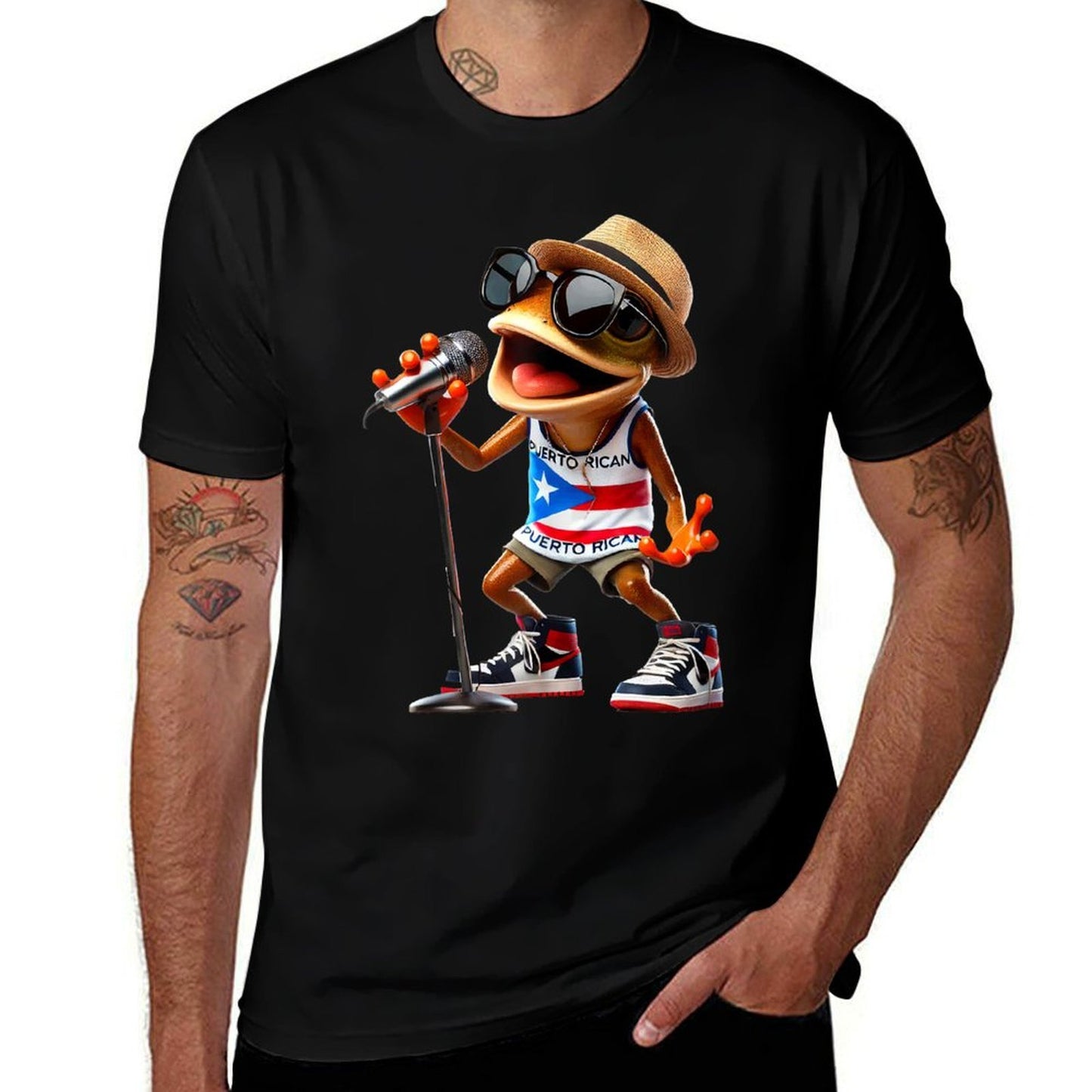 Singing Coqui Puerto Rican Sunglasses Boricua Hat Fun Affordable Price T-Shirt