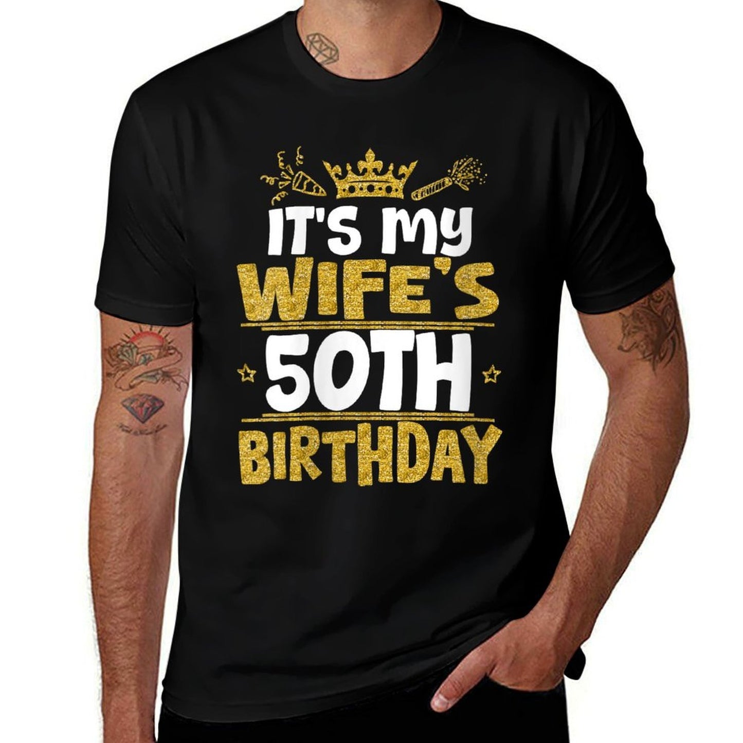 Womens Happy It's My Wife's 50th Birthday 1975 50 Years Old Moisture-wicking T-Shirt