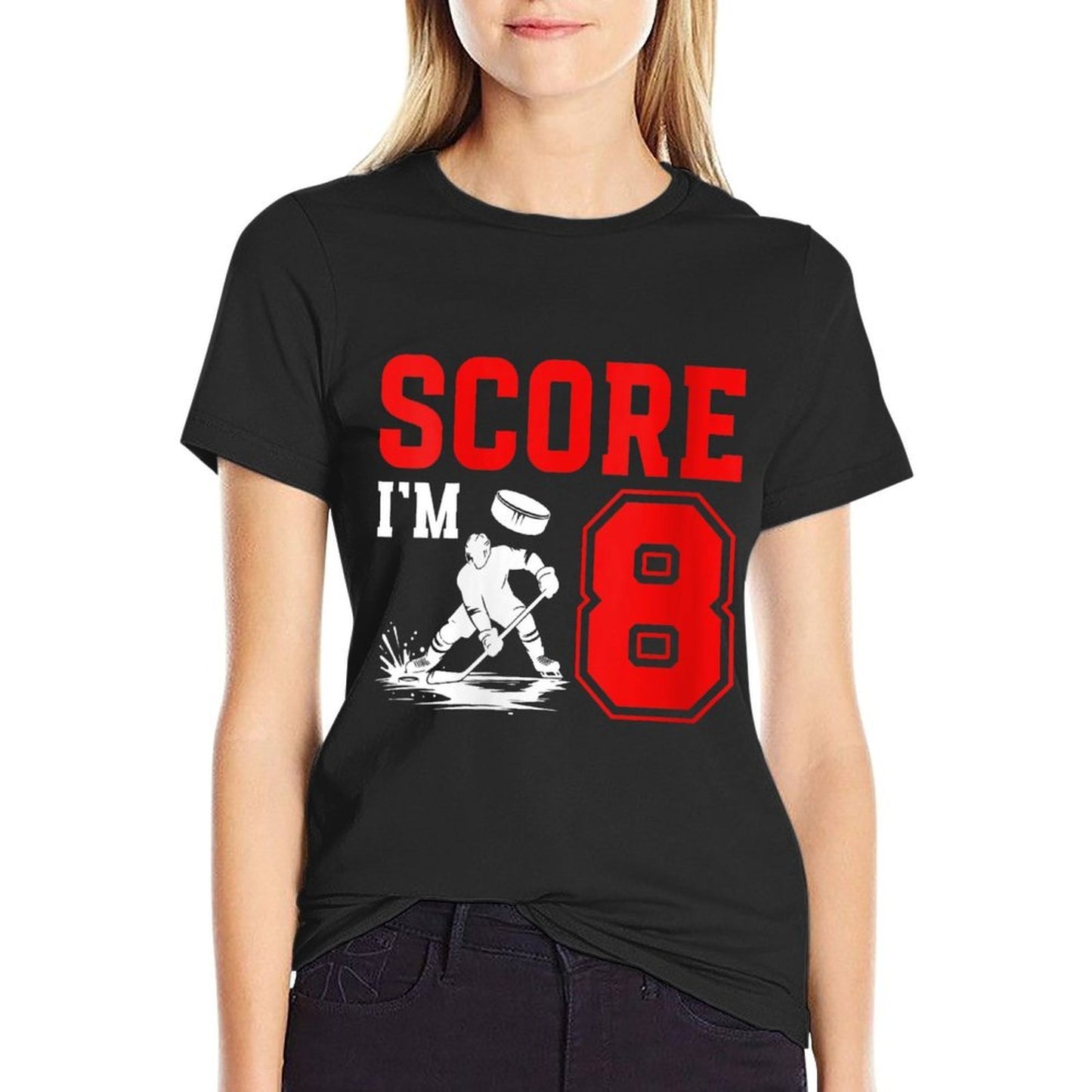 Womens 8th Ice Hockey Birthday Eight Year Old Ice Hockey Player Wrinkle-resistant T-Shirt