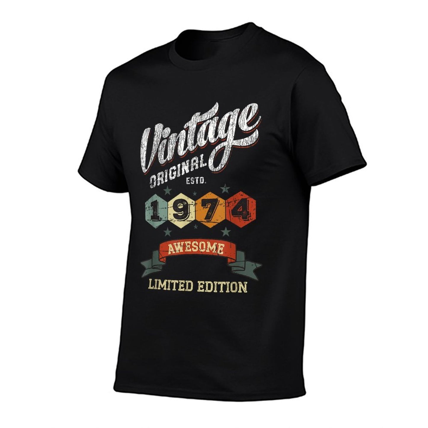 Vintage 50 Year Old Bday Original 1974 Awesome 50th Birthday Ribbed Collar T-Shirt