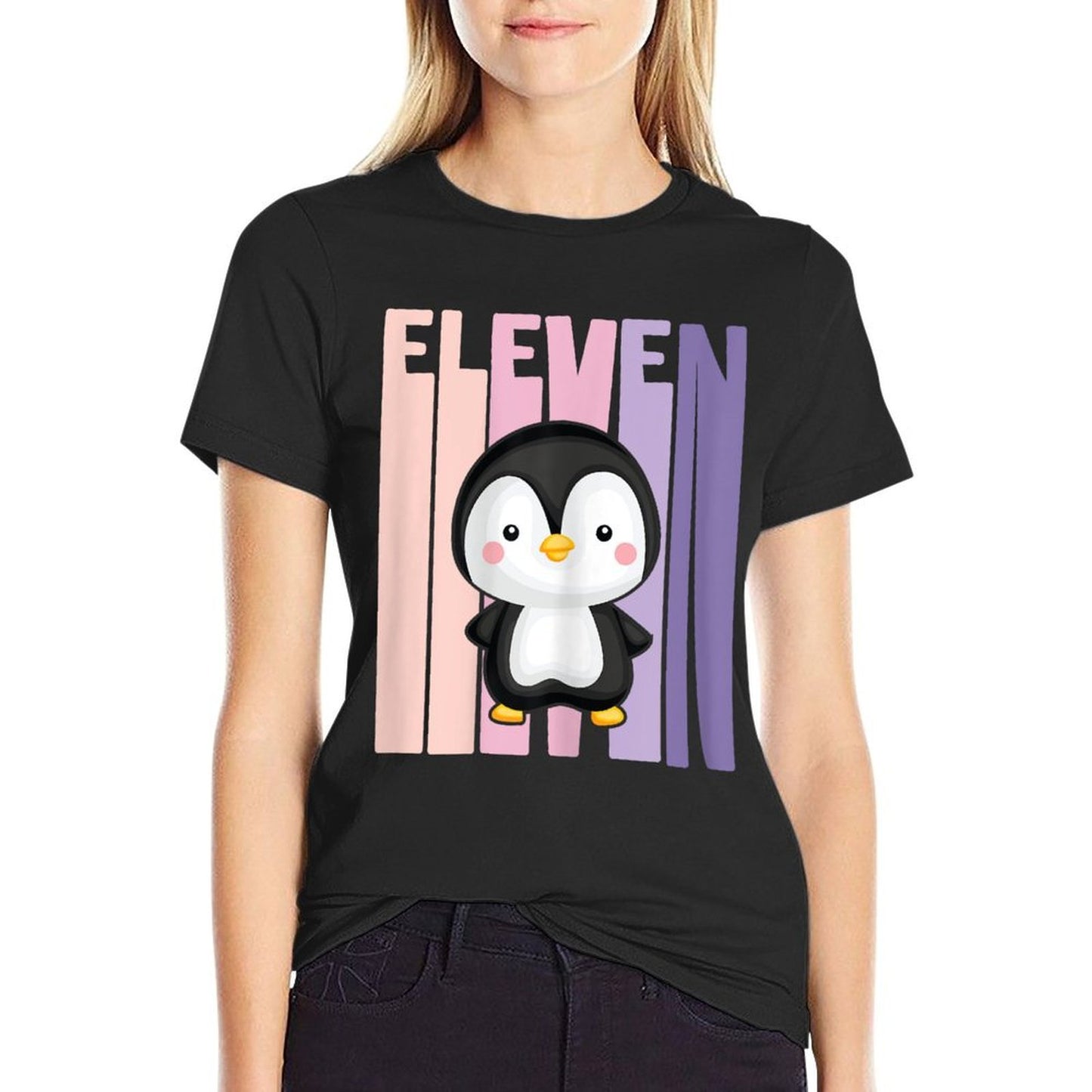 11 Year Old Cute Penguin Birthday Girl 11th B-day High-quality Stitching T-Shirt