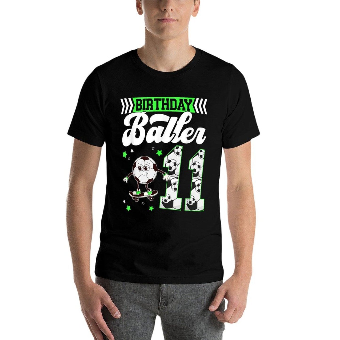 11th Soccer Birthday Party Eleven Year Old Soccer Player Ribbed Collar T-Shirt