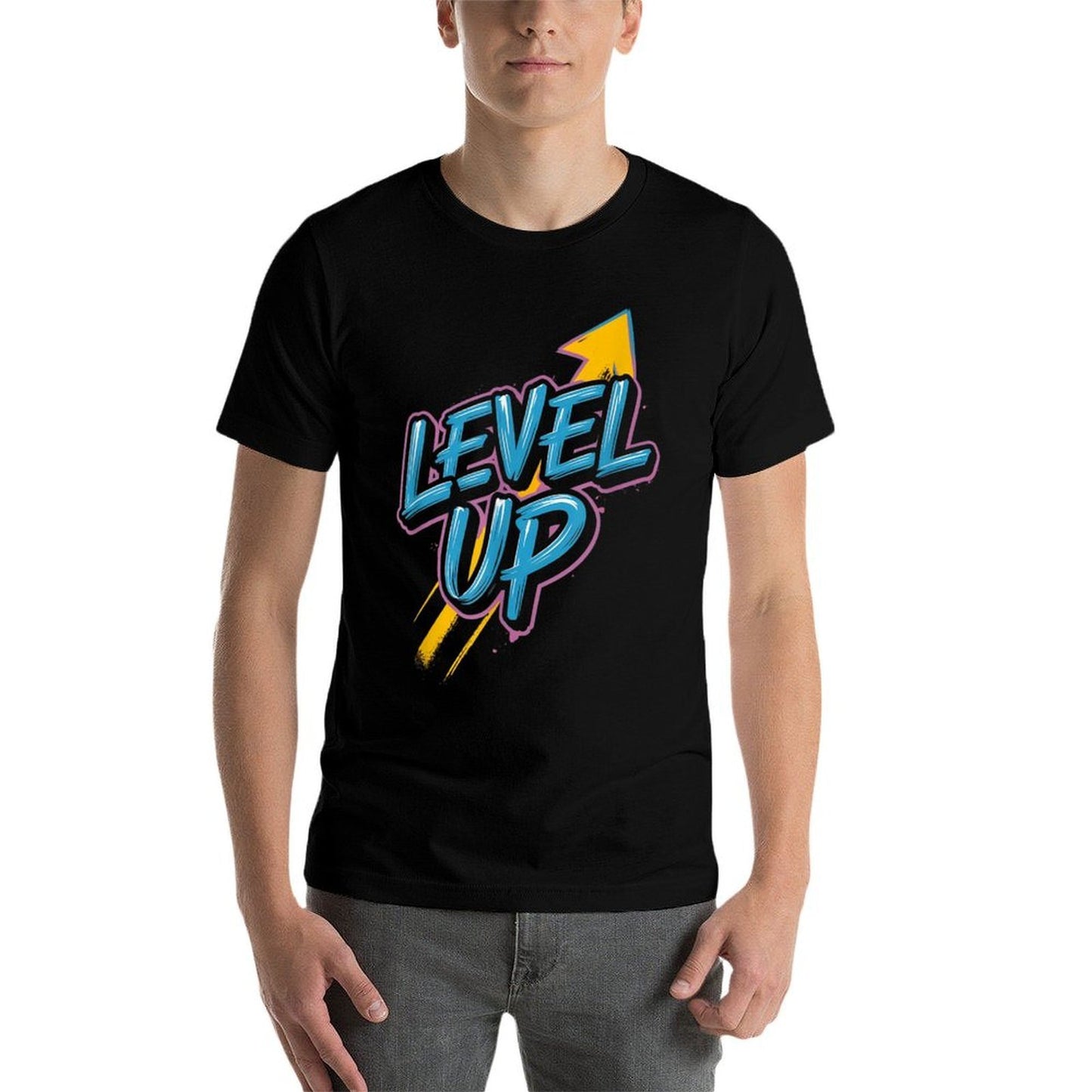 Retro Gaming Level Up Boys Girls Men Women  Ribbed Collar T-Shirt