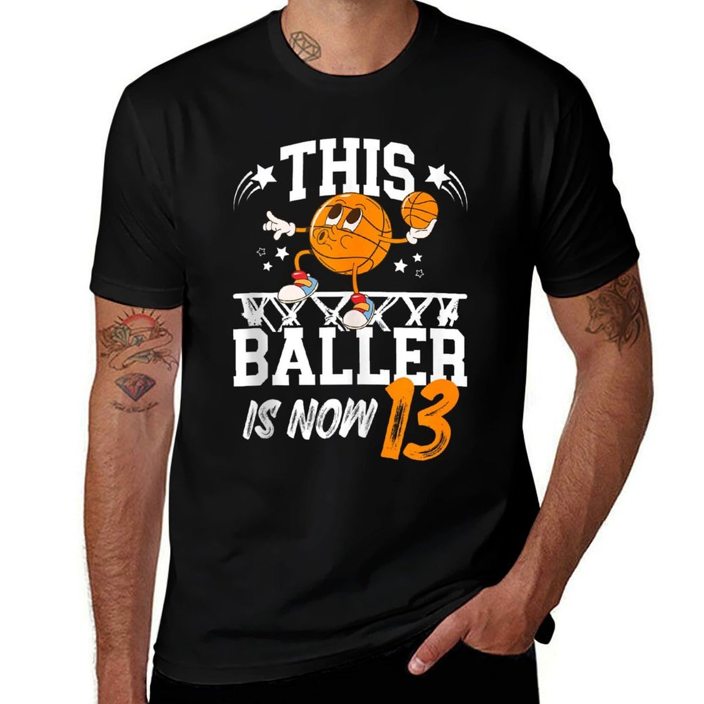 13th Basketball Birthday Thirteen Year Old Basketball Player Rolled Sleeves T-Shirt