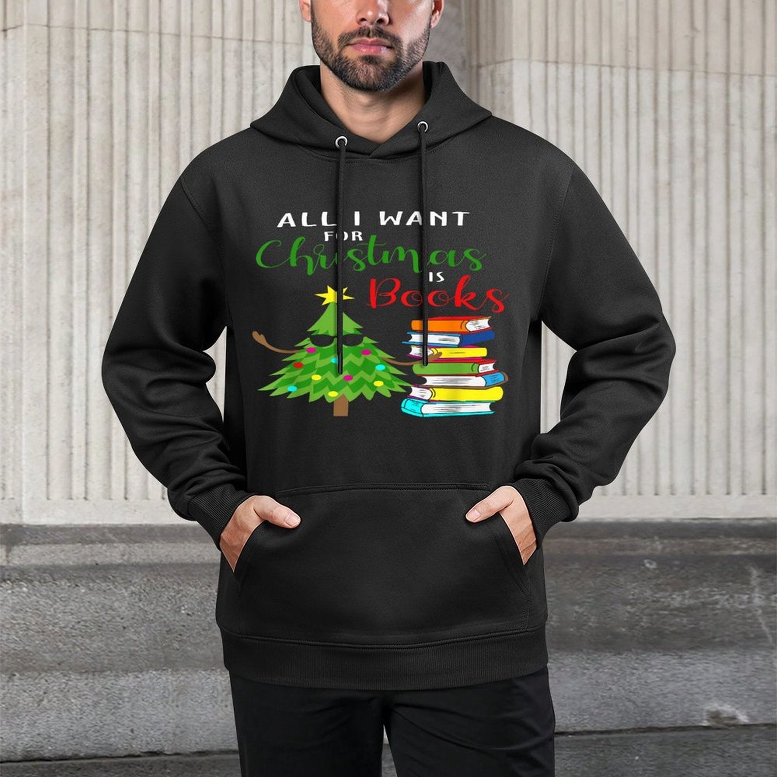 All I Want For Christmas Is Books Christmas Tree Medium-Weight Fabric Hoodie