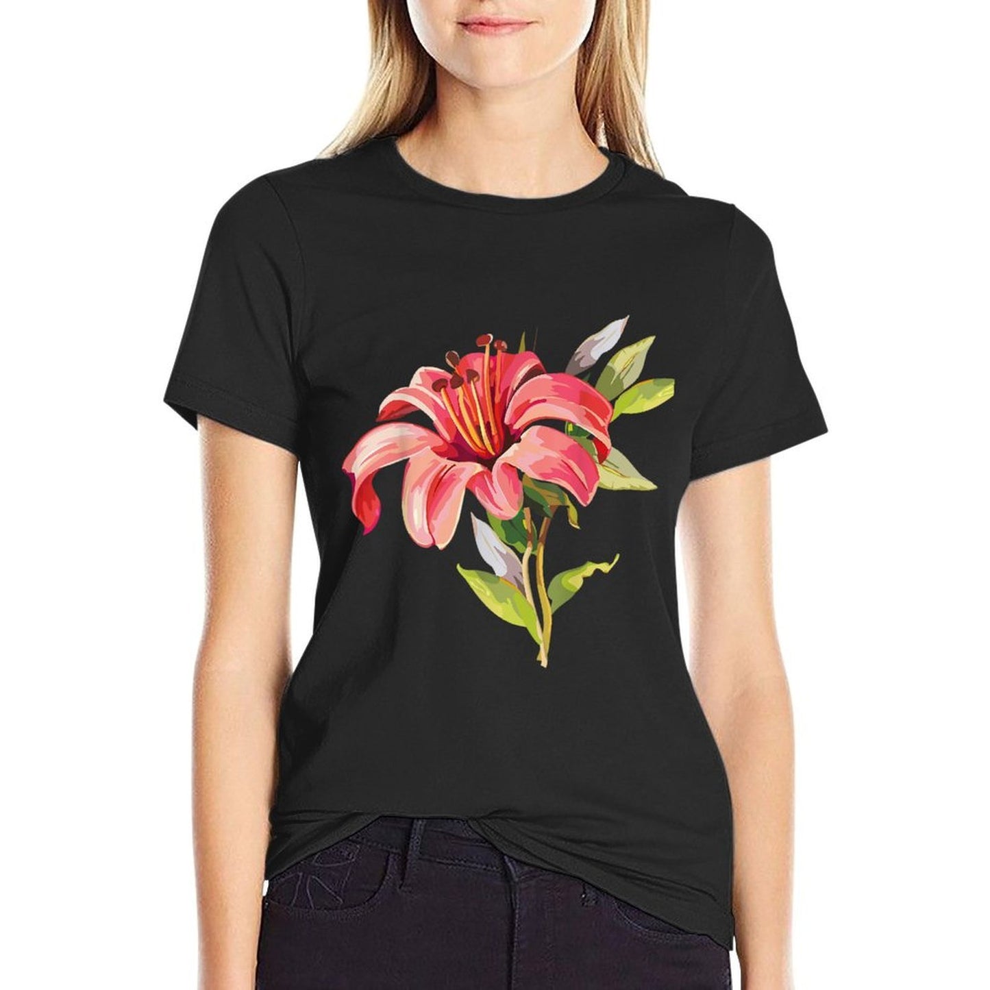 Variety of Lillies Graphic Flower Print Flowered  Fade-proof Color T-Shirt