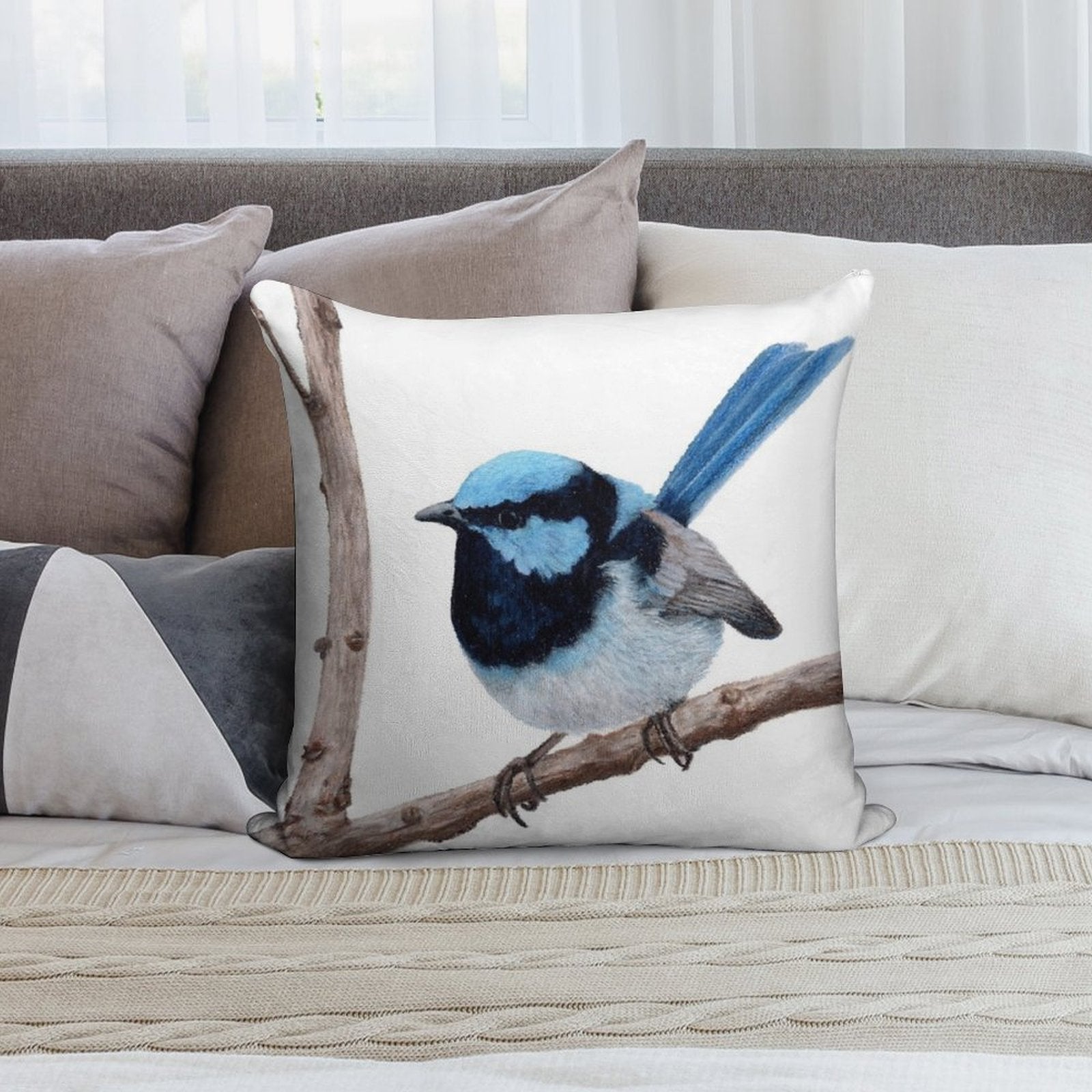 Superb Fairy-wren Soft Washable Throw Pillow