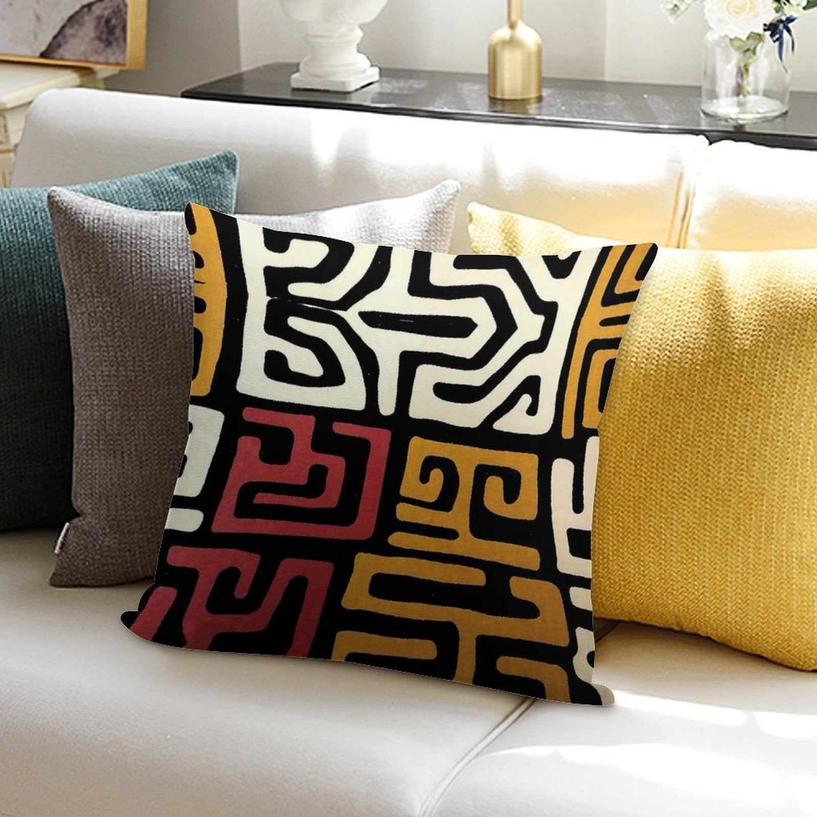 African Mudcloth Soft Washable Throw Pillow