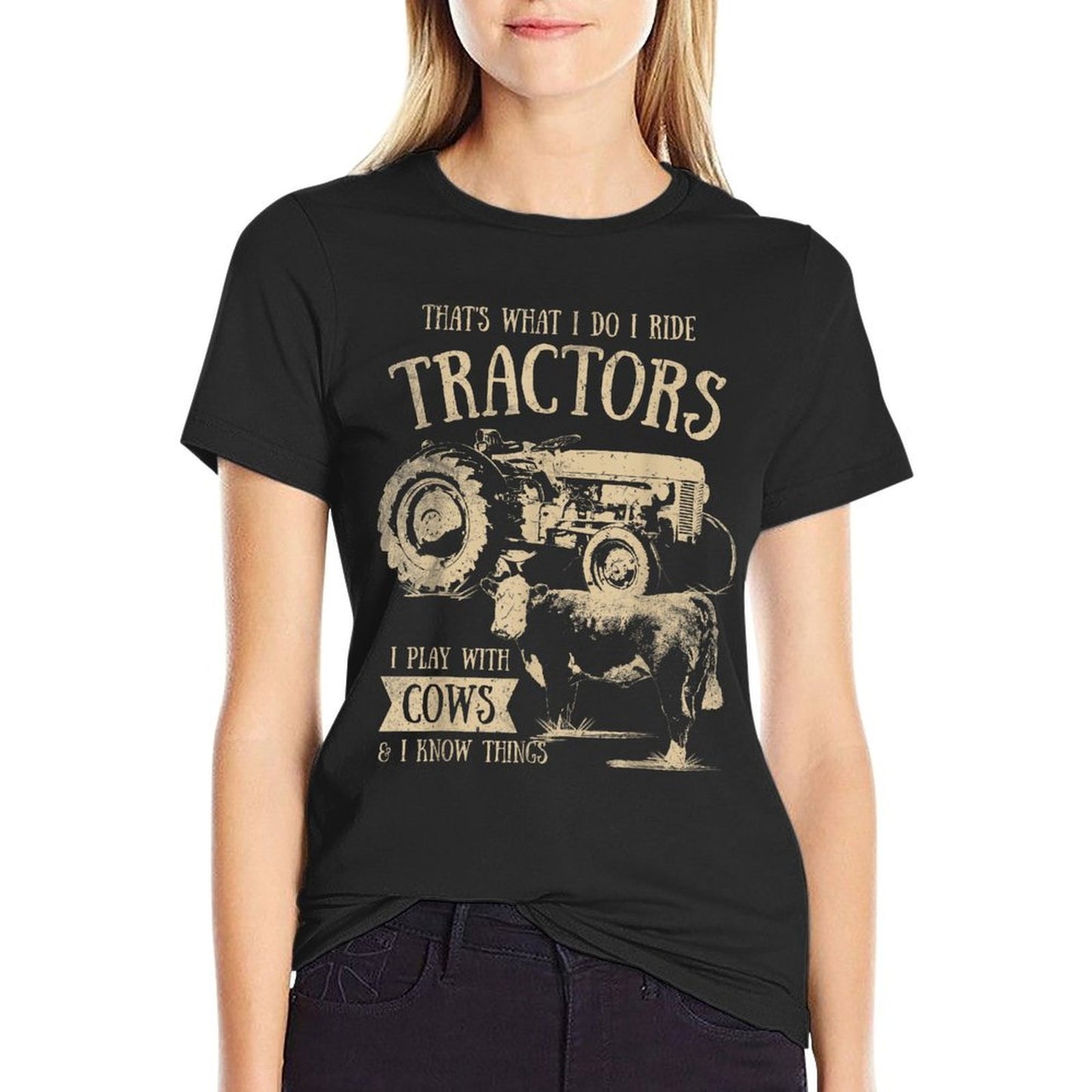 Tractor Farmer Merch Co Thats What I Do I Ride Tractors Funny Farmer Cowboy Gift Black Small Polyester Blend T-Shirt