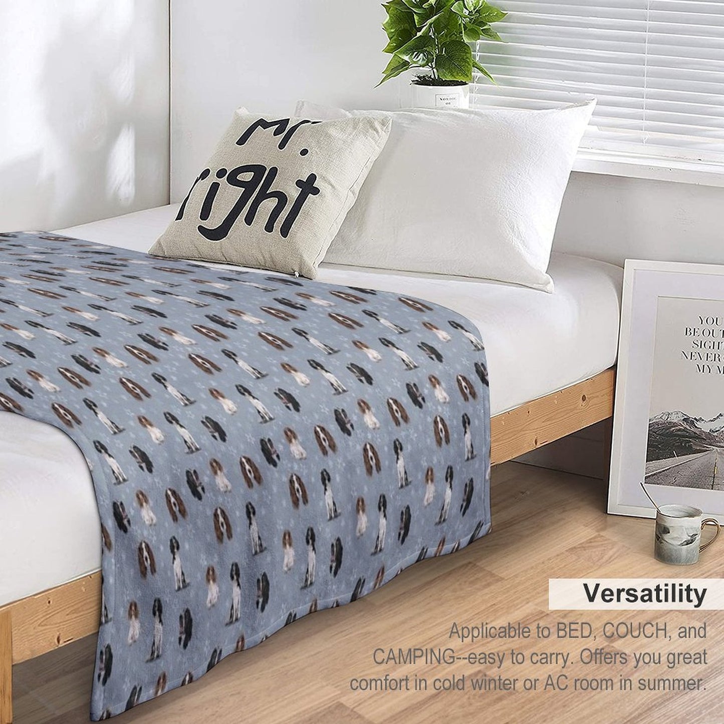 The Springer Spaniel Blue Plush Throw Blanket