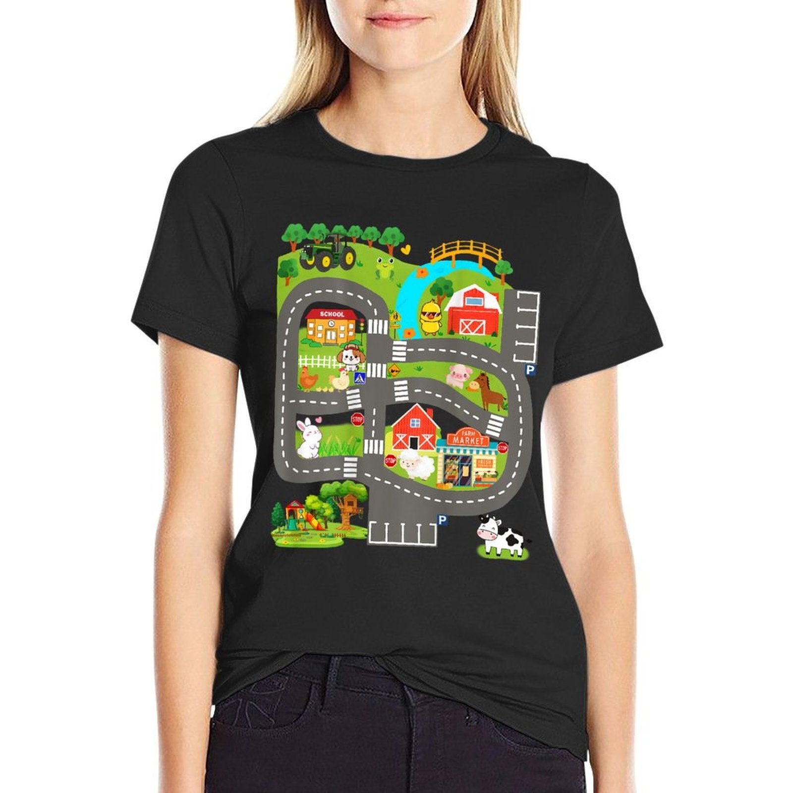 Kids Play Cars on Dads Back Farm Animals Fathers Day Race  Eco-friendly Material T-Shirt