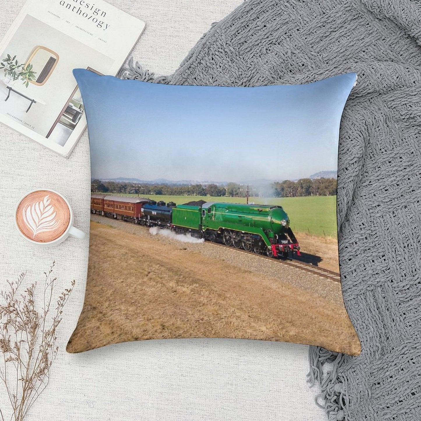 Riverina 3801 - Australian Steam Locomotive. Soft Hidden Zipper Throw Pillow