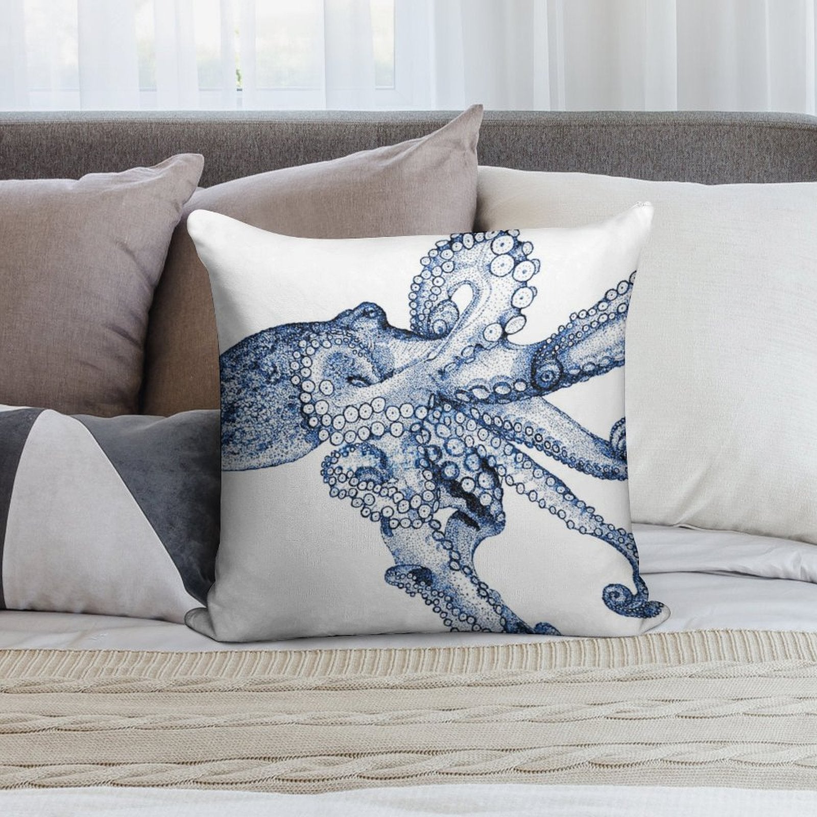 Blue Octopus Soft Gift Ready Throw Pillow