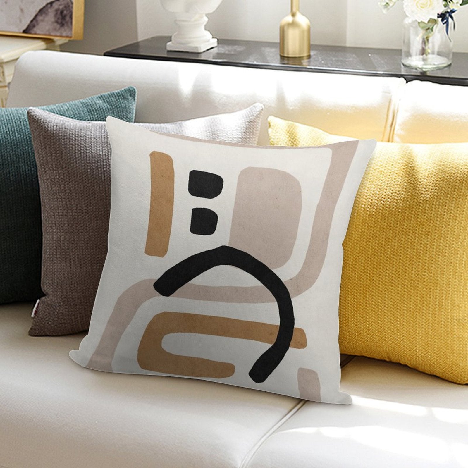 Abstract Shapes Art, Mid Century Modern Art Soft Anti-Pilling Throw Pillow