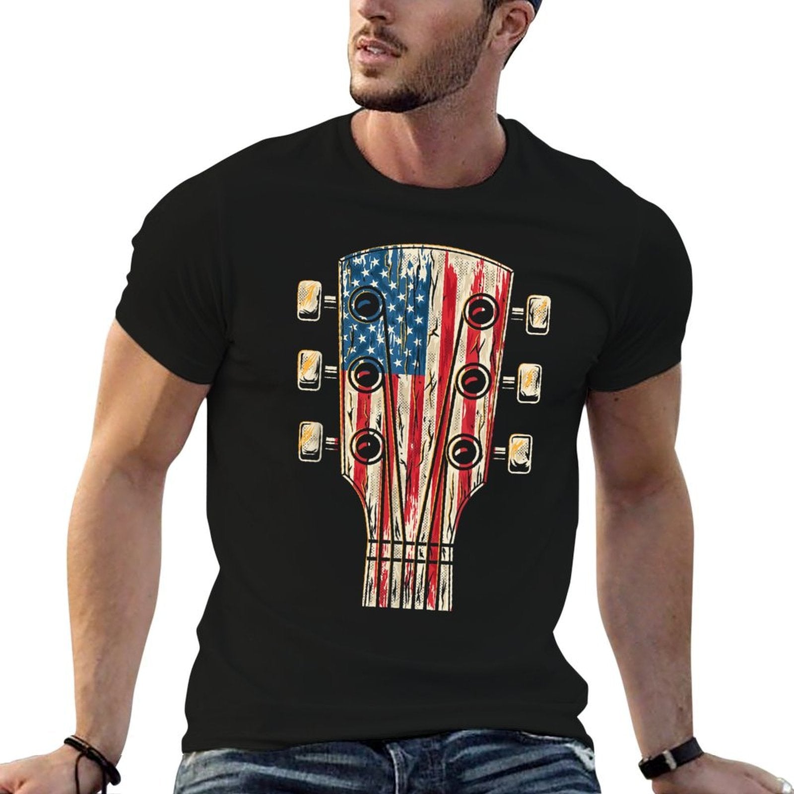 American Guitar 4th of July Guitarist USA Country Music  Vintage-inspired T-Shirt