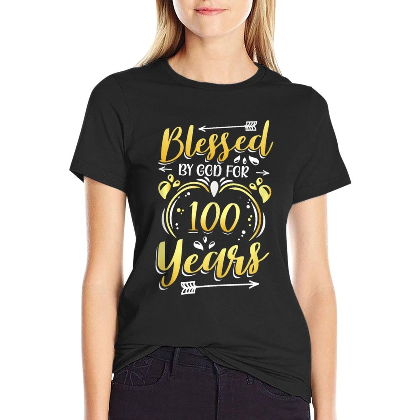 Religious Blessed By God For 100 Years Happy 100th Birthday  Polyester Blend T-Shirt