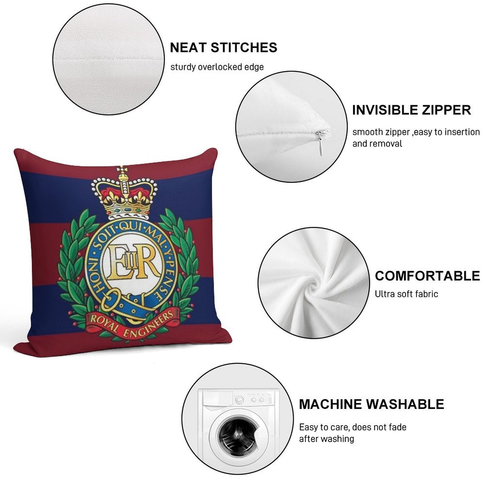 Royal Engineers Cap Badge Soft Hidden Zipper Throw Pillow
