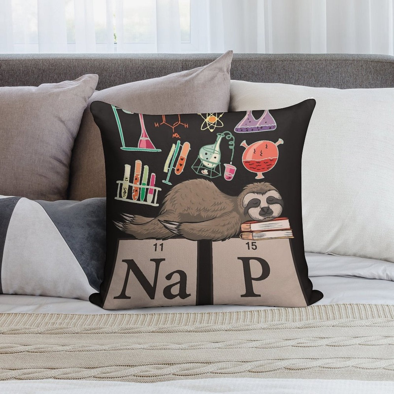 Funny Chemistry Sloth Art Gift Soft Skin-Friendly Throw Pillow