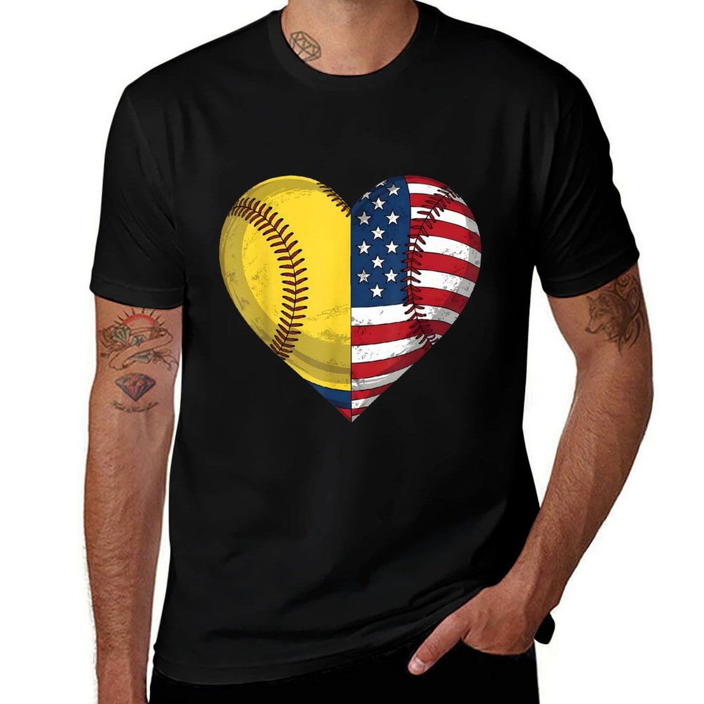 Softball Heart American 4th Of July for Womenn Girl Summer-ready Fabric T-Shirt