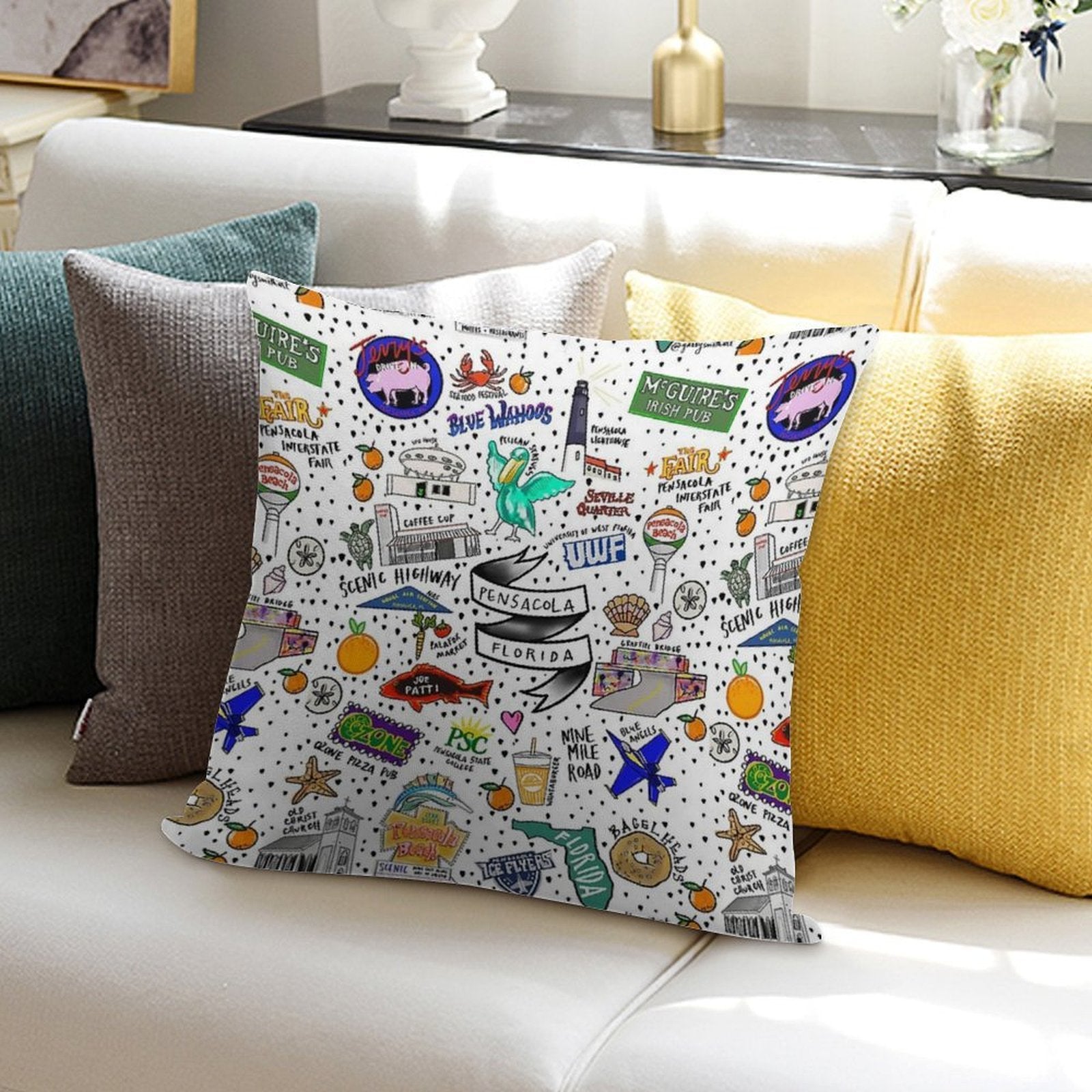 Pensacola Florida Soft Shrink-Resistant Throw Pillow