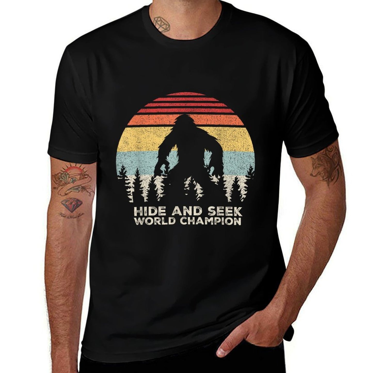 Retro Hide  Seek Champion Funny Sasquatch Bigfoot  Slim-fit Cut T-Shirt