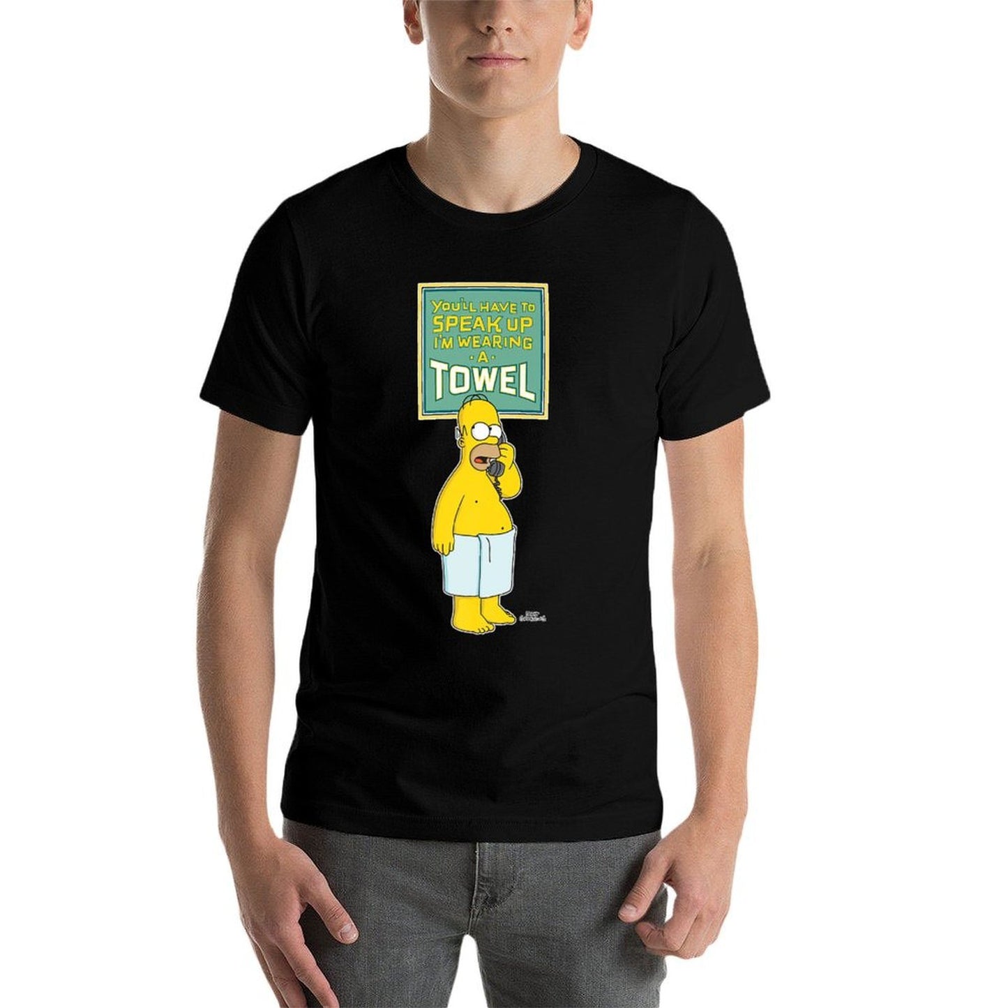 The Simpsons Homer Simpson Speak Up I’m Wearing A Towel Premium Polyester Blend T-Shirt