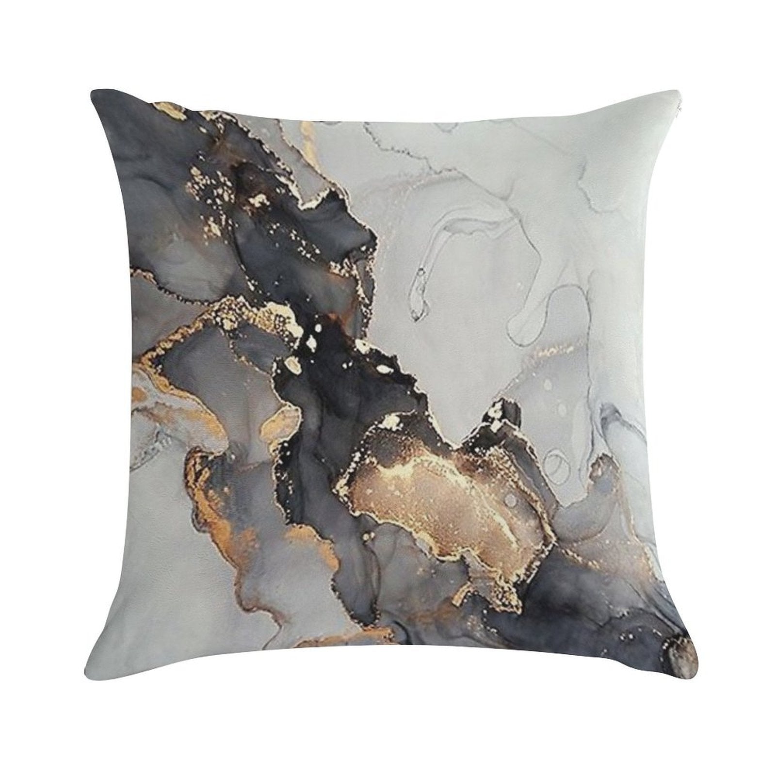 Marble Gray Black Gold Soft Washable Throw Pillow