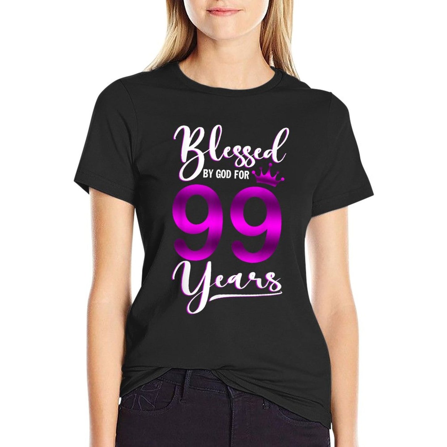 Vintage Blessed by God For 99 Years Old Happy 99th Birthday High-quality Stitching T-Shirt