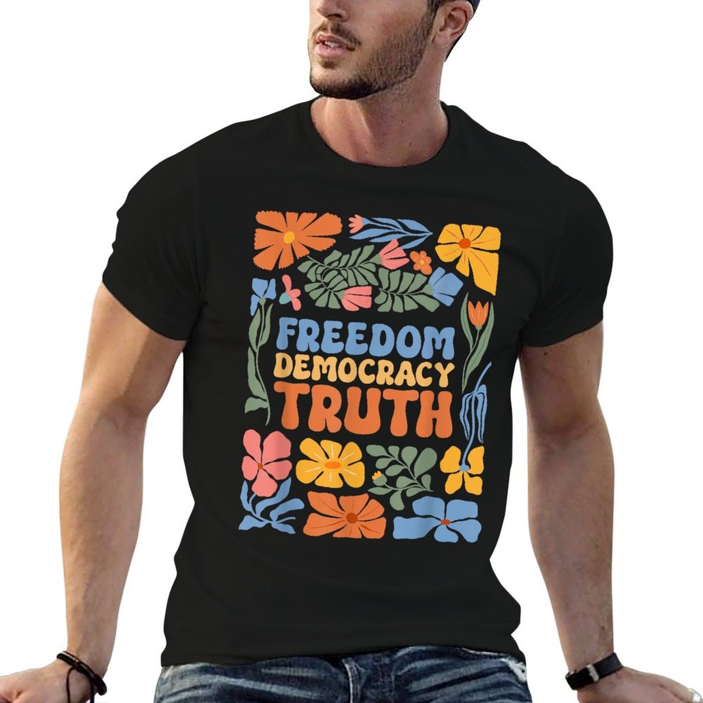 Retro Floral Freedom Democracy  Truth  Easy-care T-Shirt
