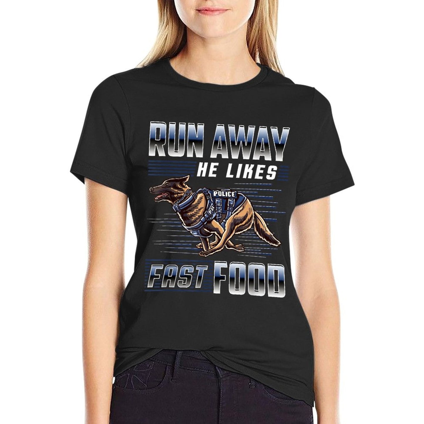 Run Away He Likes Fast Food Funny Police K9 Service Dog Lightweight T-Shirt